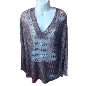 Long Sleeve Sheer Brown Mesh Top Fits Size Large